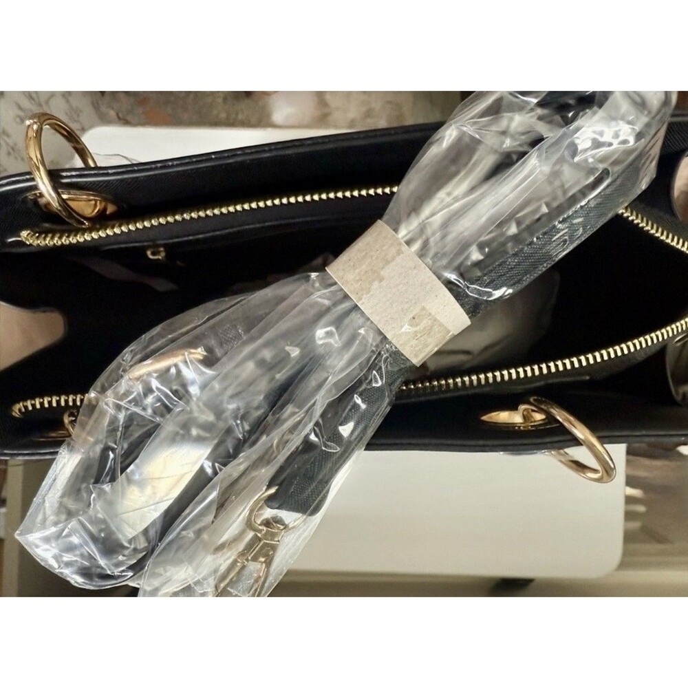 Trina Turk Black Vegan Leather Gold Hardware Removable Crossbody Strap Handbag - Picture 3 of 8